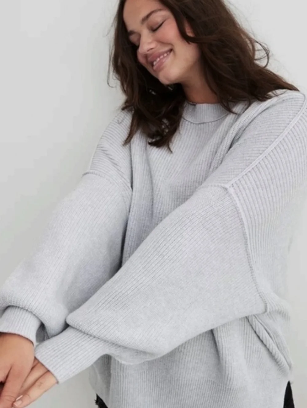 Aerie Beyond Heather Gray Cotton Crewneck Sweater XS